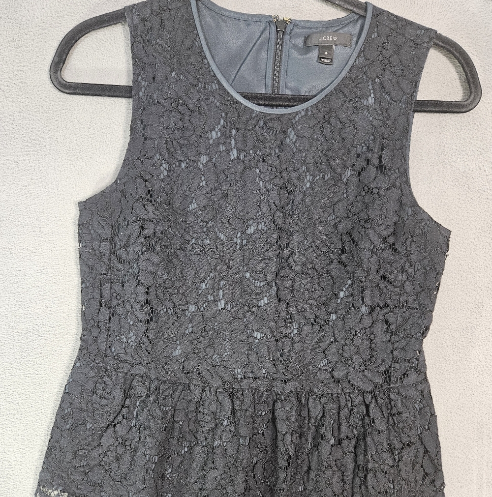 J Crew Women 4 Camisole Tank Shirt Black Floral Lace Ruffle Whimsy Goth Coquette